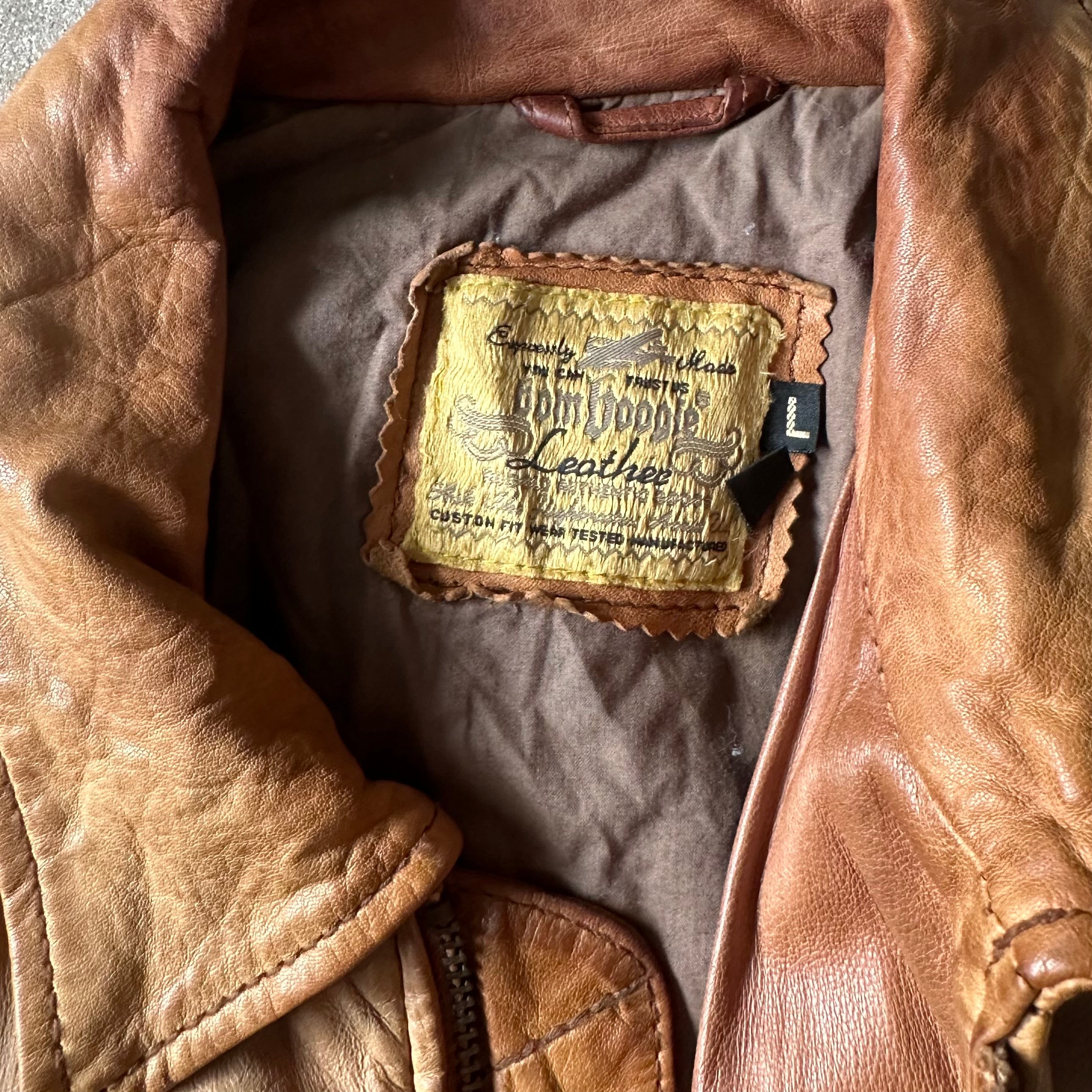 Light Brown Bomber Leather Jacket - M