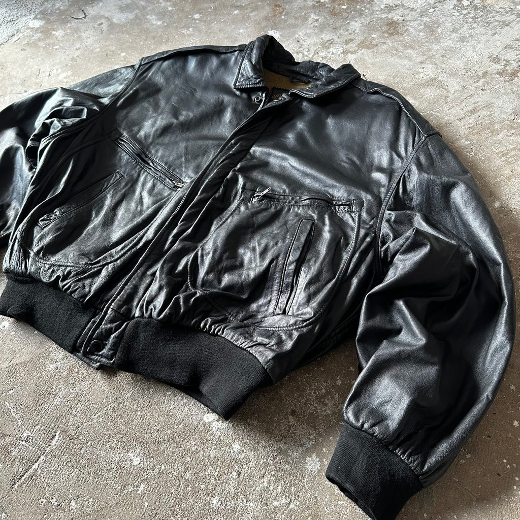 Black Classic Leather Jacket - L