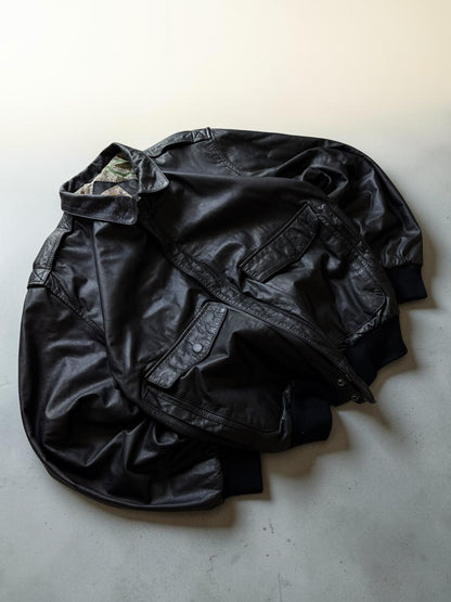 Hard Rock Cafe Chicago Black Bomber Leather Jacket- L