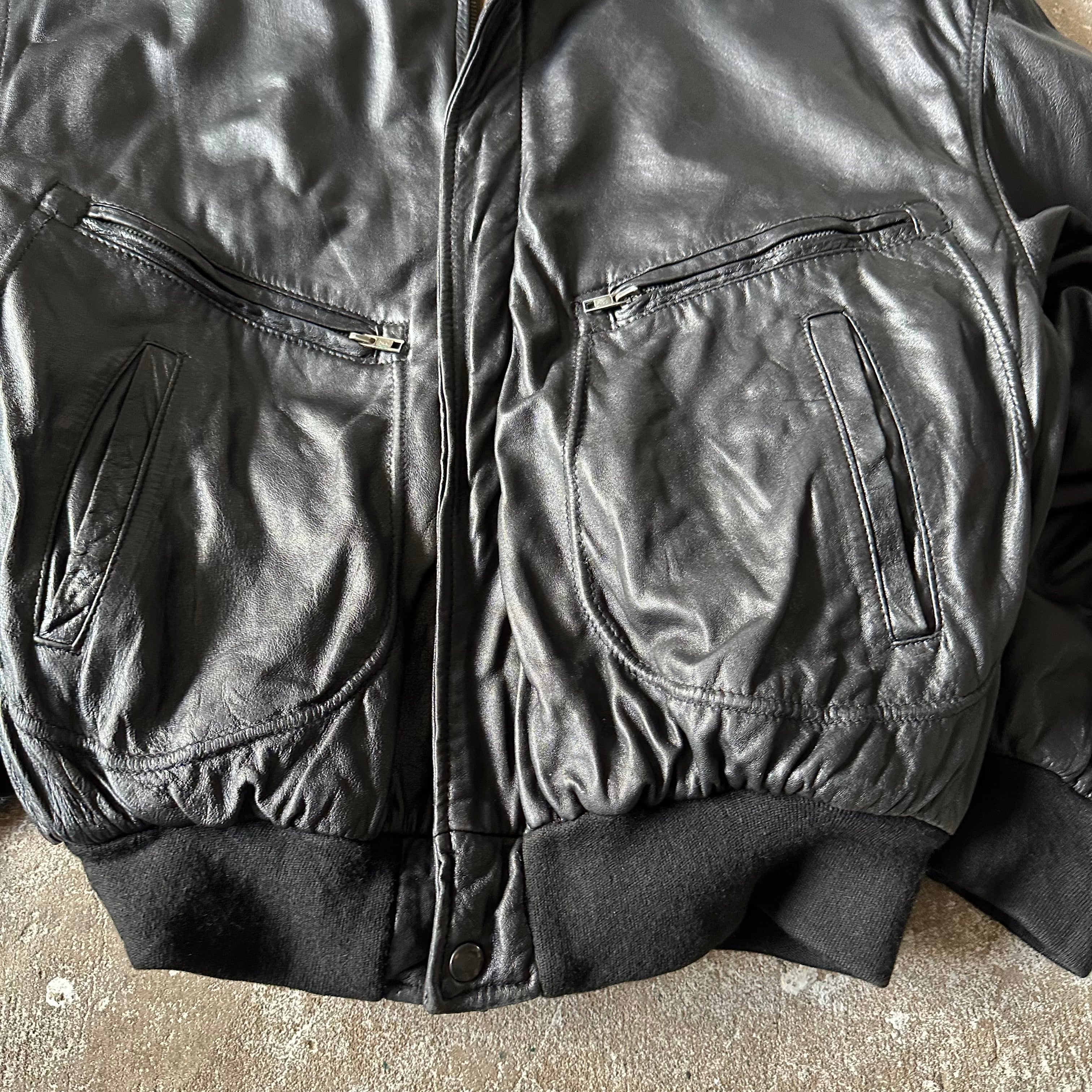 Black Classic Leather Jacket - L