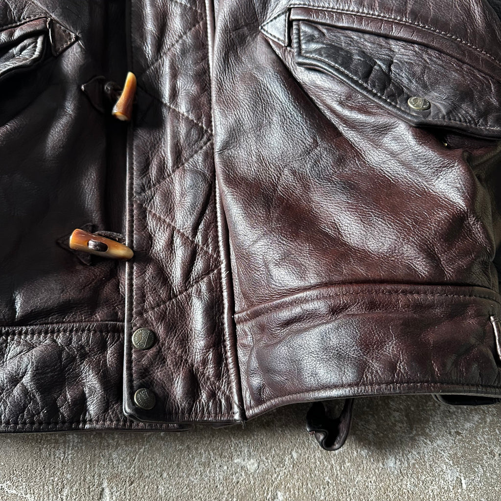 Vintage Redskins Dark Brown Bomber Leather Toggle Jacket - XL