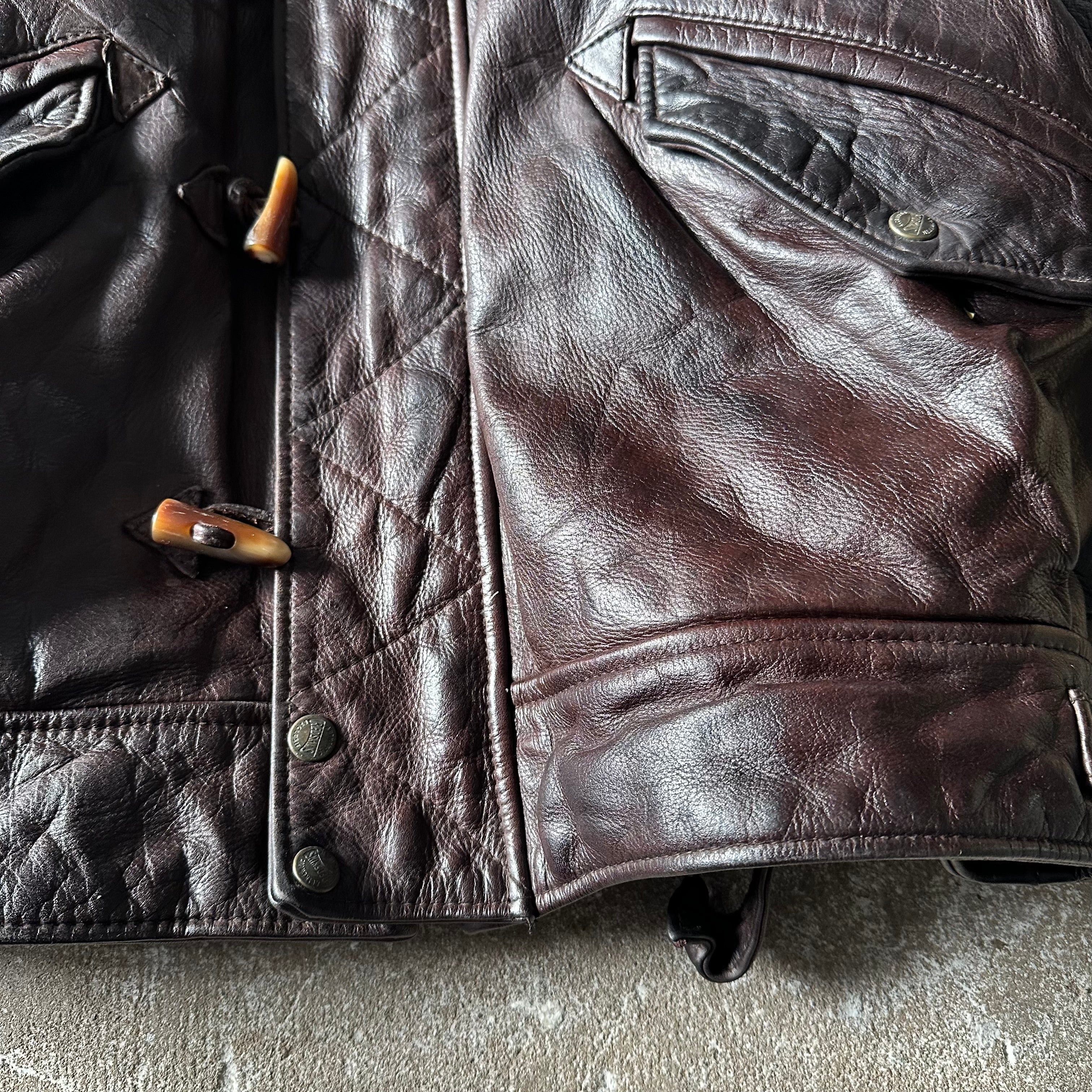 Vintage Redskins Dark Brown Bomber Leather Toggle Jacket - XL
