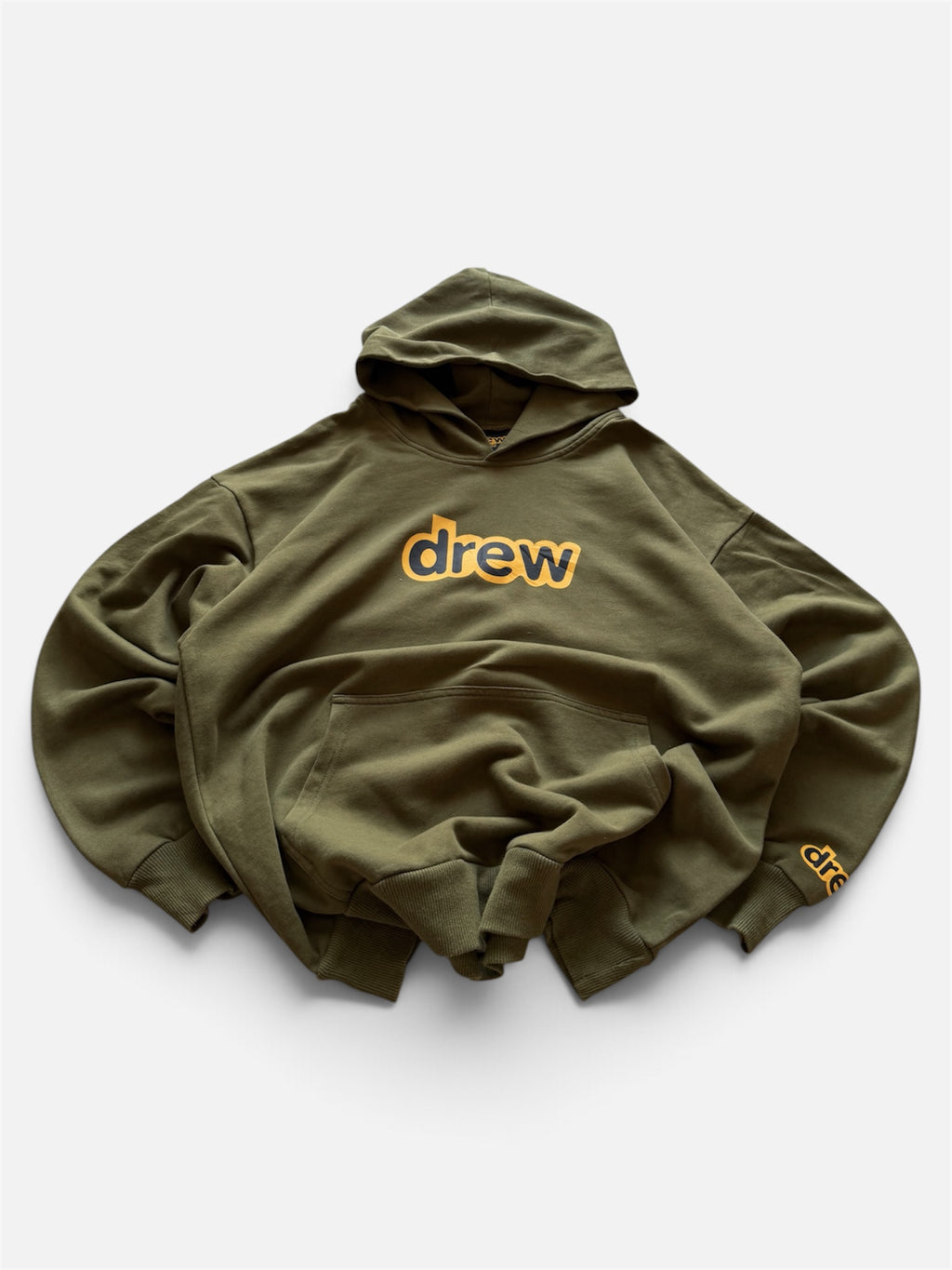 Drew House Secret Hoodie Olive Green Yellow Logo Oversized- S