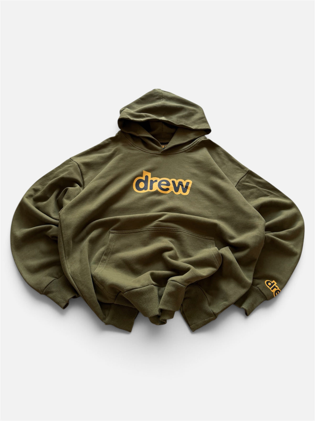 Drew House Secret Hoodie Olive Green Yellow Logo Oversized- S