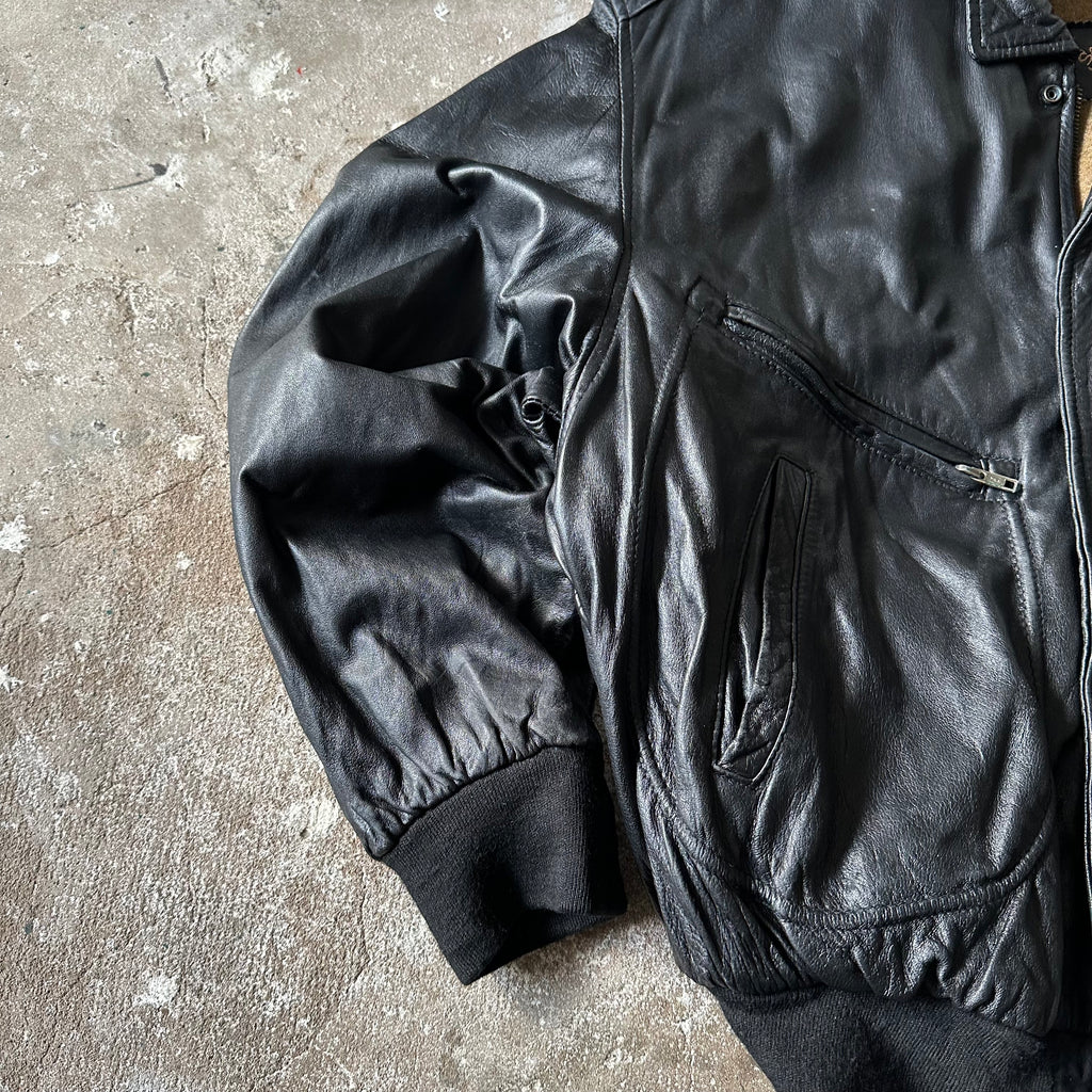 Black Classic Leather Jacket - L