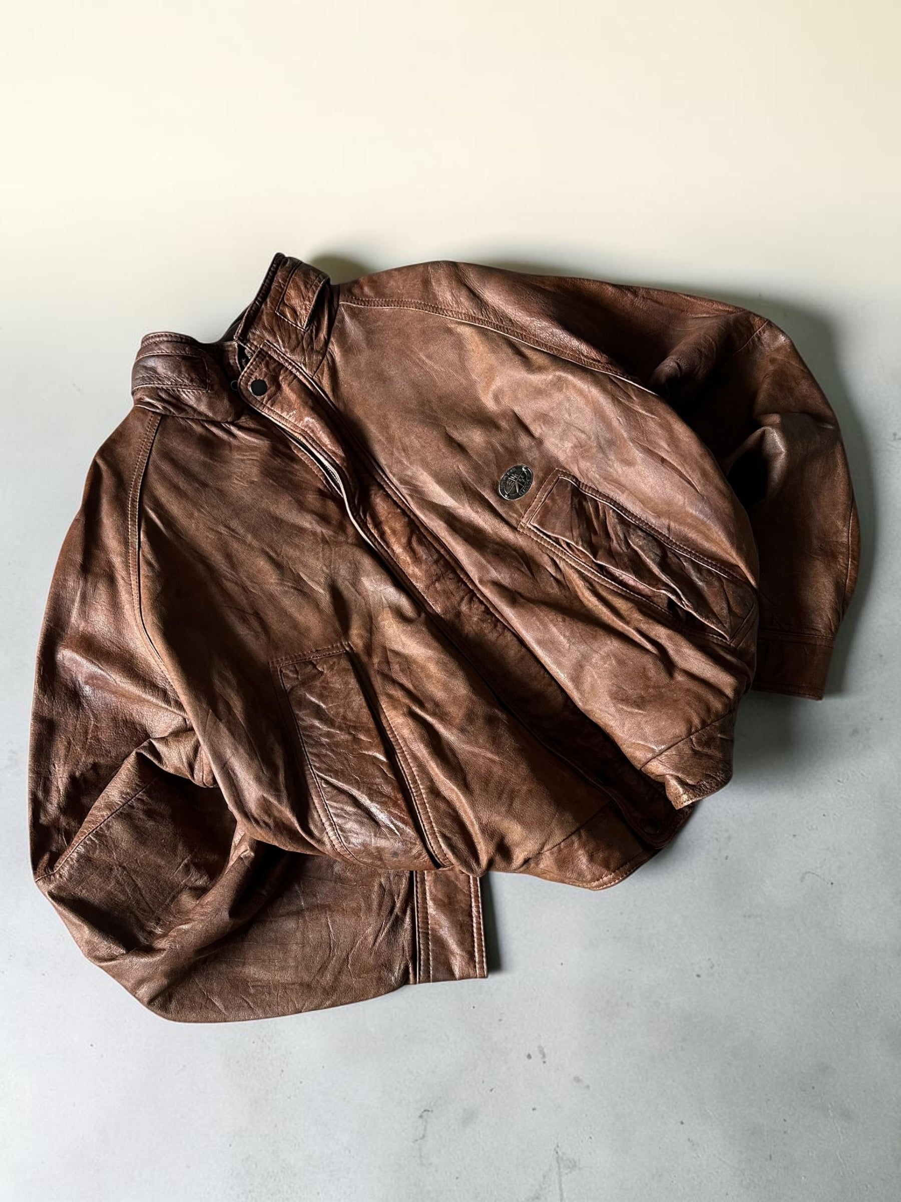Hunting Boxy Brown Leather Jacket - L