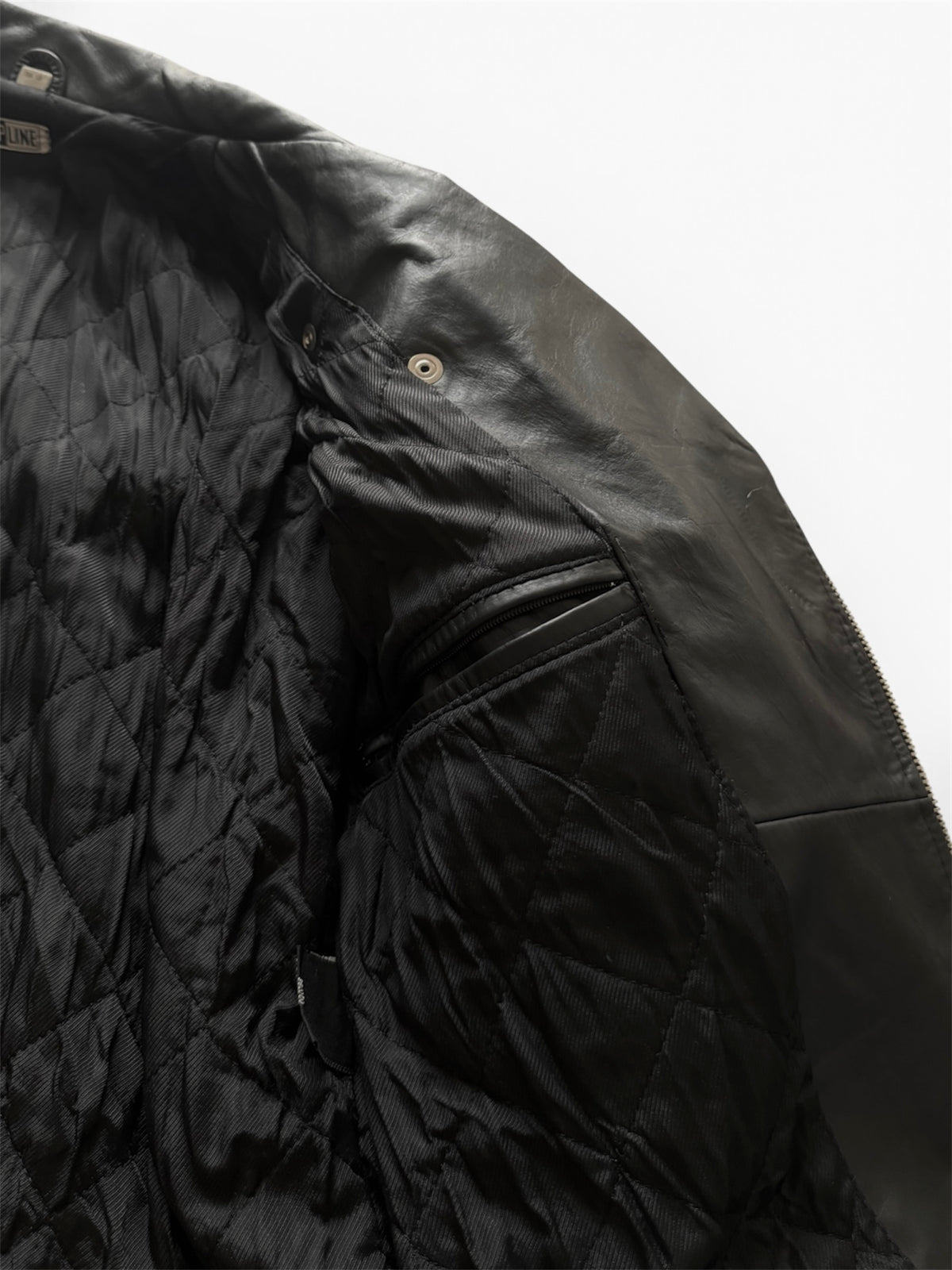 VTG Genuine Leather Biker Jacket Black Belted Asymmetrical Zip L/XL