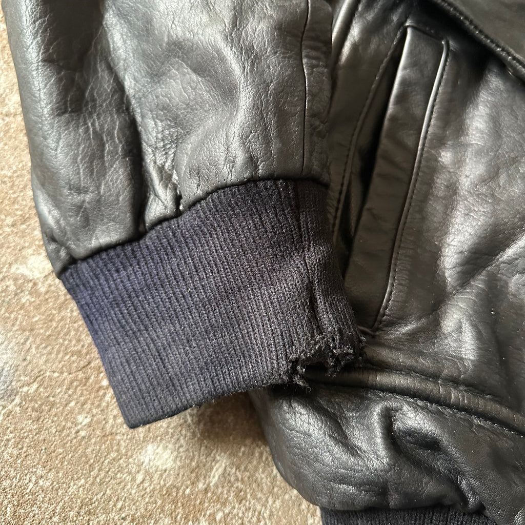 Black Bomber Leather Jacket - XL