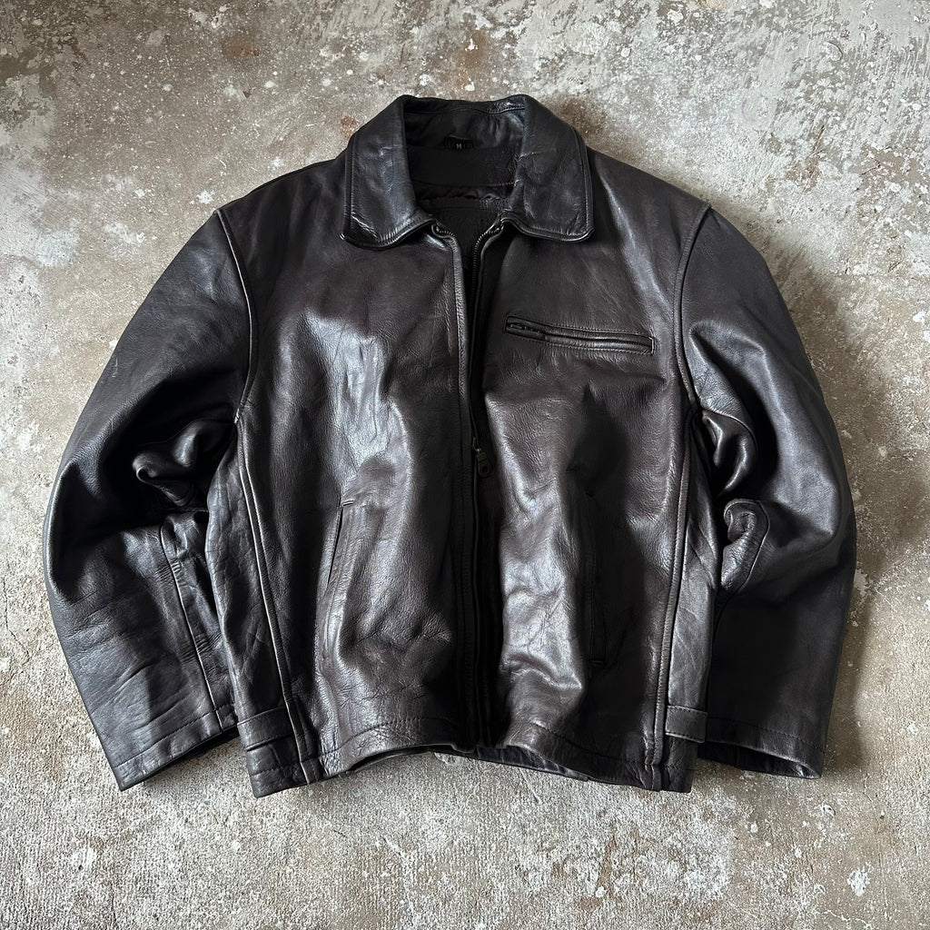 Vintage Brown Boxy Leather Jacket – M