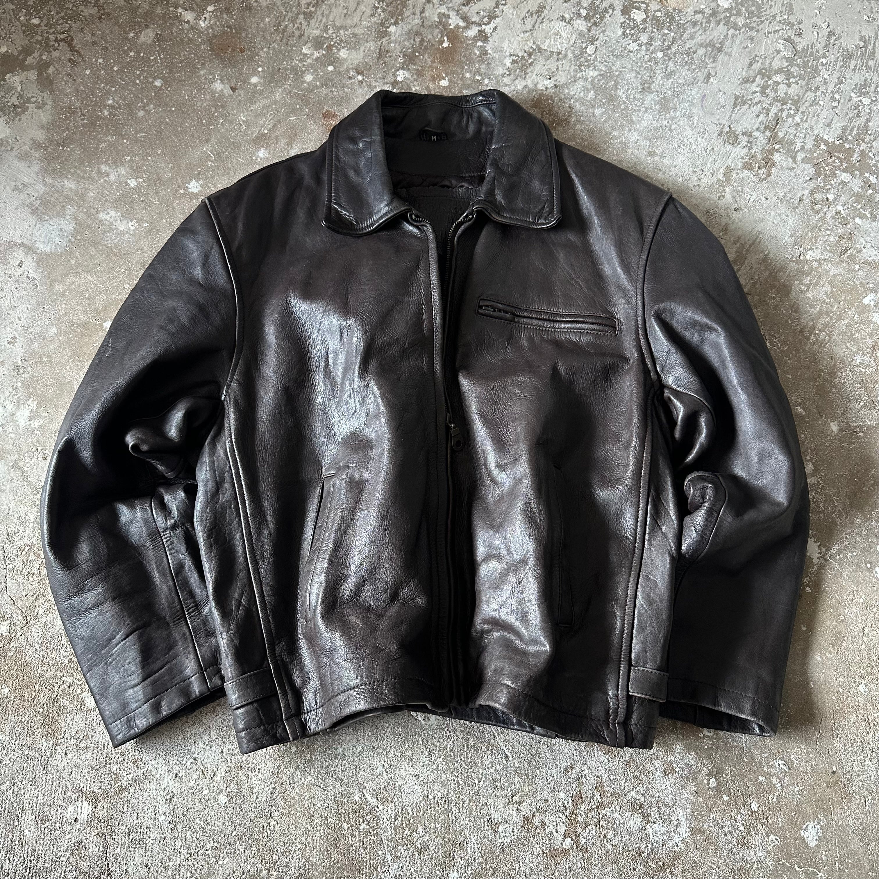 Vintage Brown Boxy Leather Jacket – M