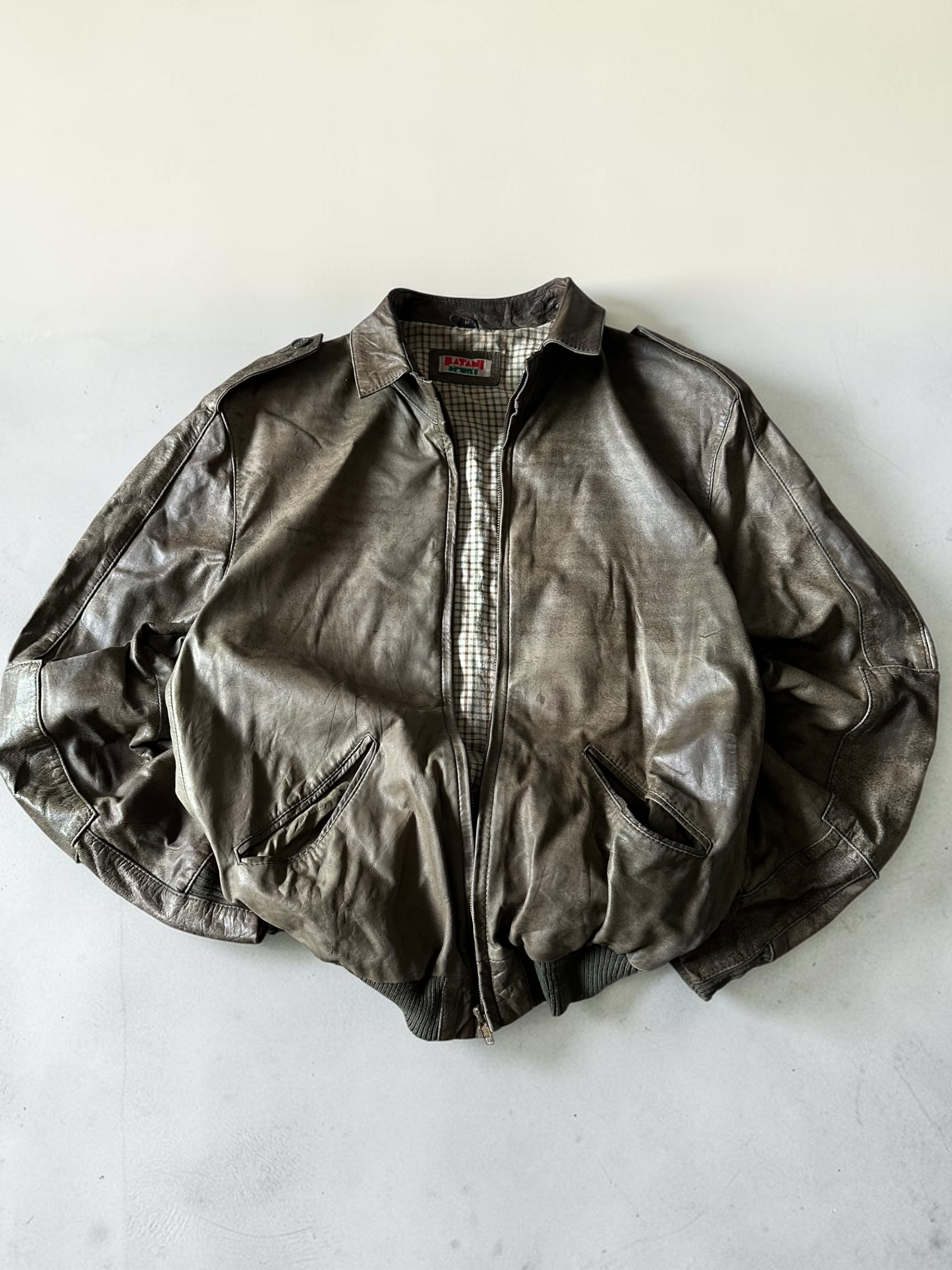 VTG Olive Green Batani Sport Leather Jacket - M