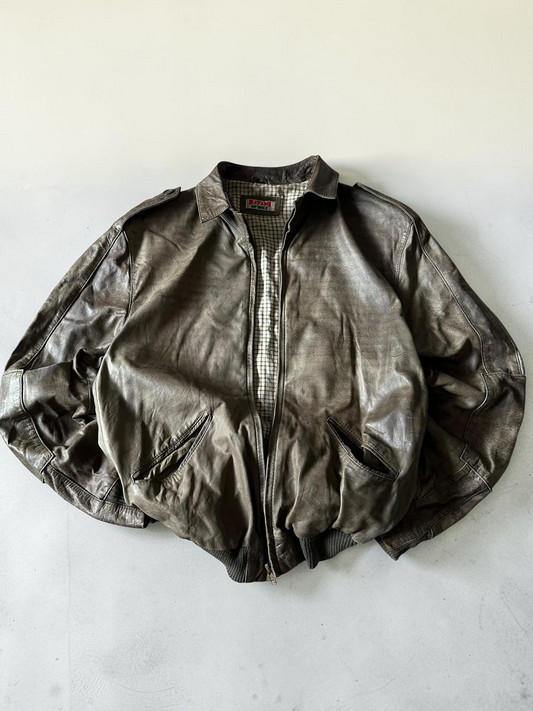 VTG Olive Green Batani Sport Leather Jacket - M