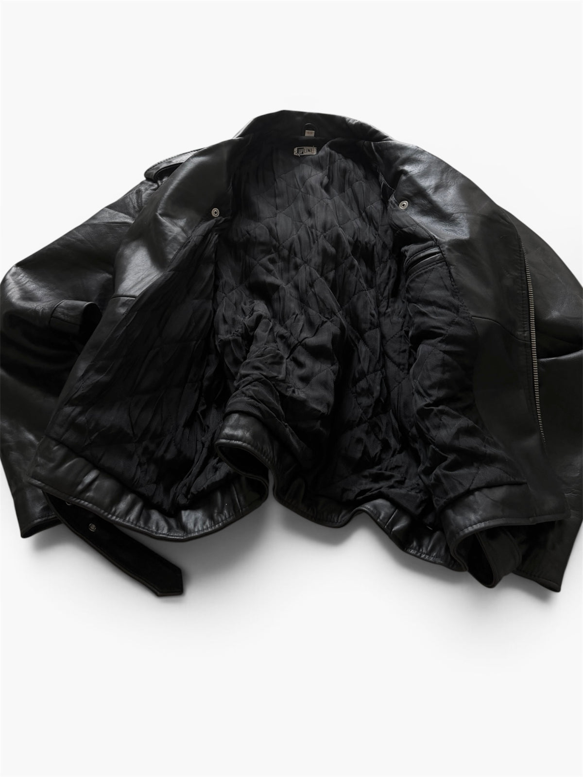 VTG Genuine Leather Biker Jacket Black Belted Asymmetrical Zip L/XL