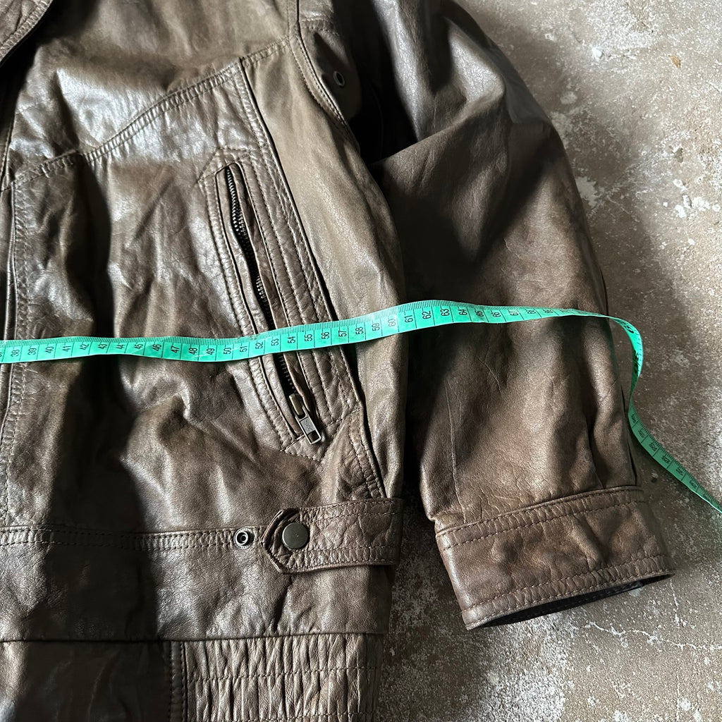 Vintage Olive Green Leather Jacket - XL