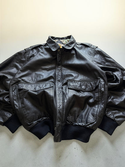 Hard Rock Cafe Chicago Black Bomber Leather Jacket- L