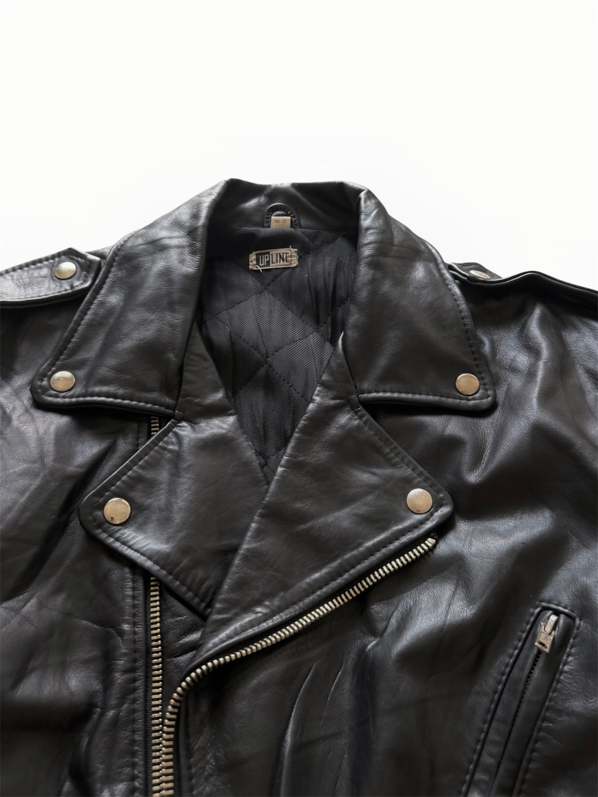 VTG Genuine Leather Biker Jacket Black Belted Asymmetrical Zip L/XL