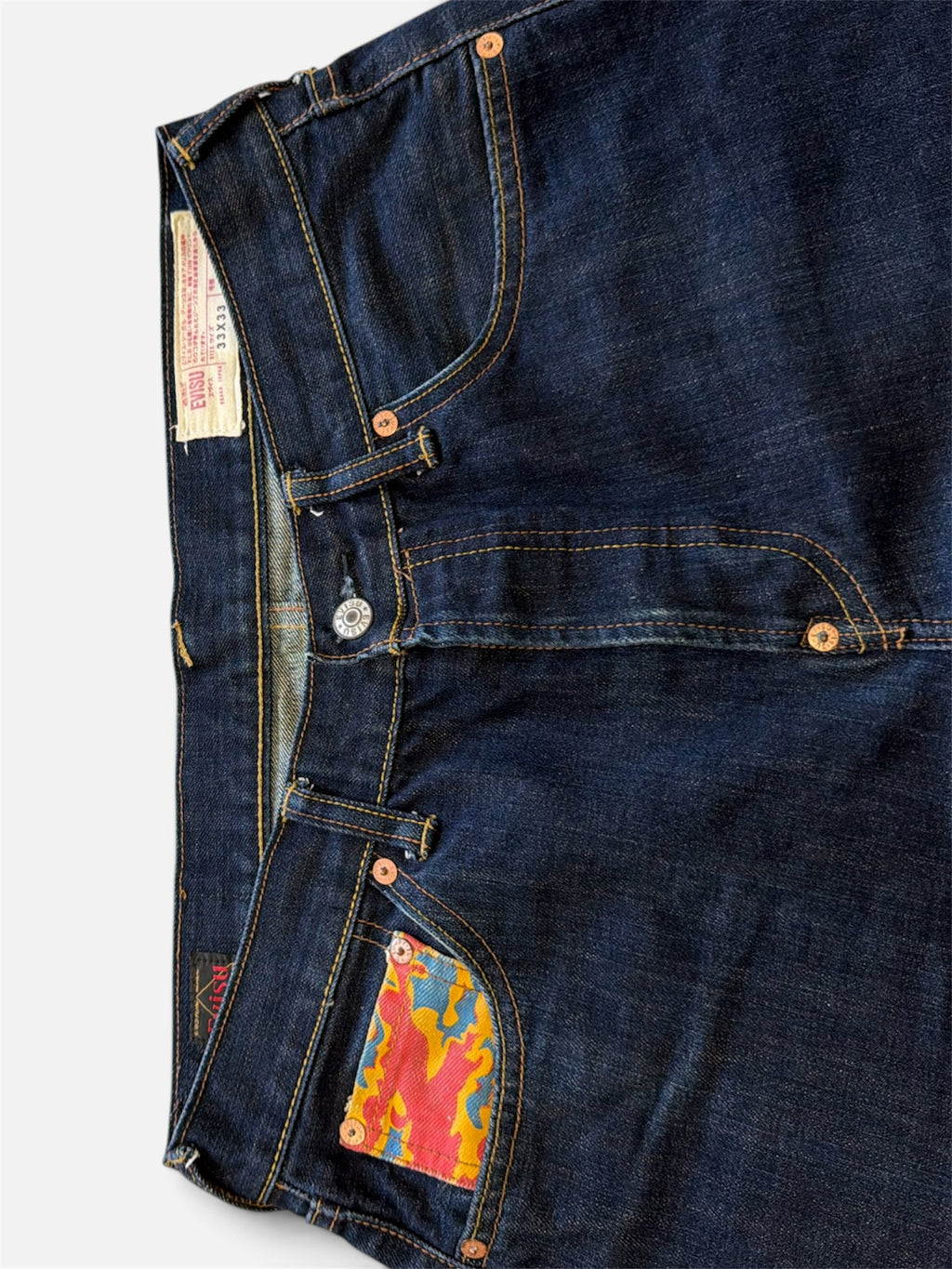Evisu Lot 2000 No.3 Jeans Dark Indigo Camo Lining- W33