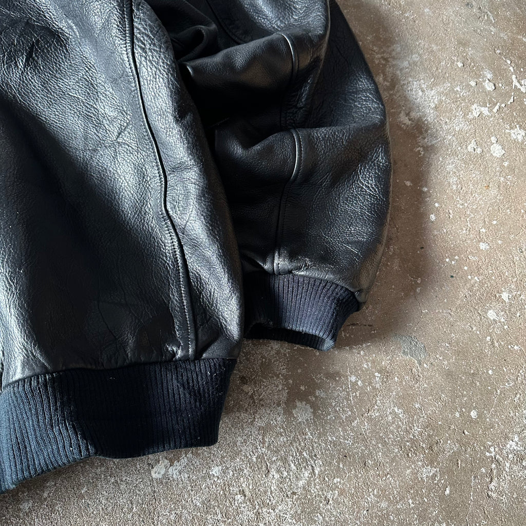 Vintage Levi’s Black Leather Bomber Jacket – Real Leather – Ribbed Waist & Cuffs- XL