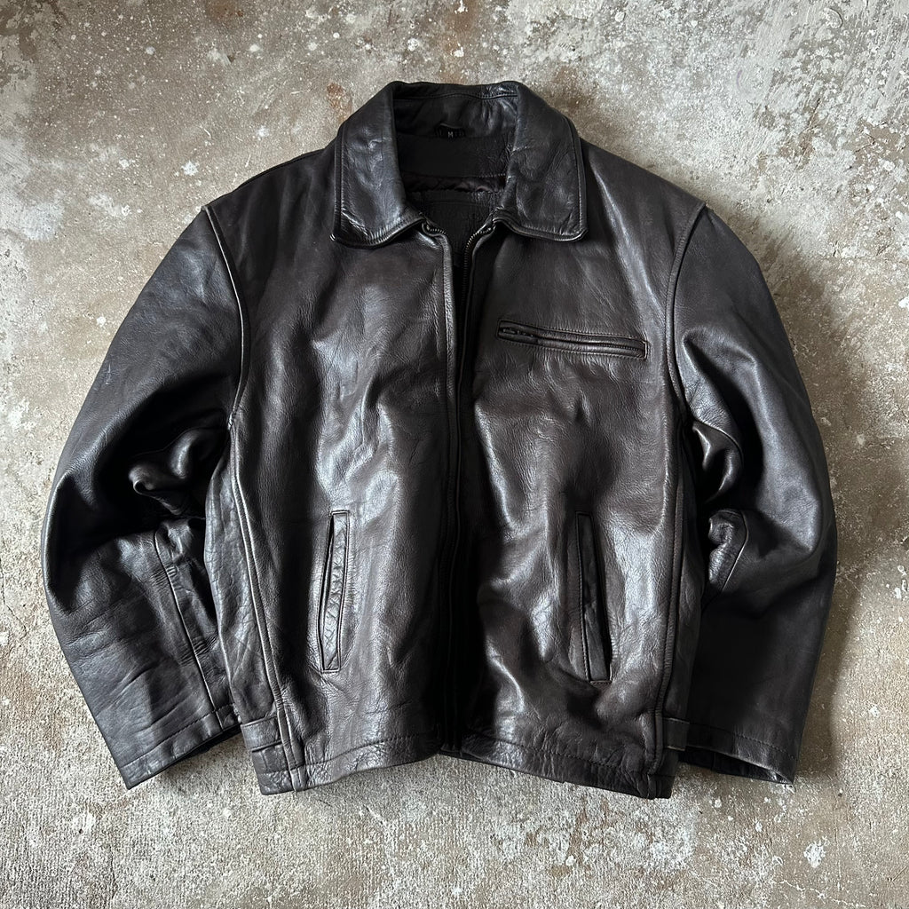 Vintage Brown Boxy Leather Jacket – M