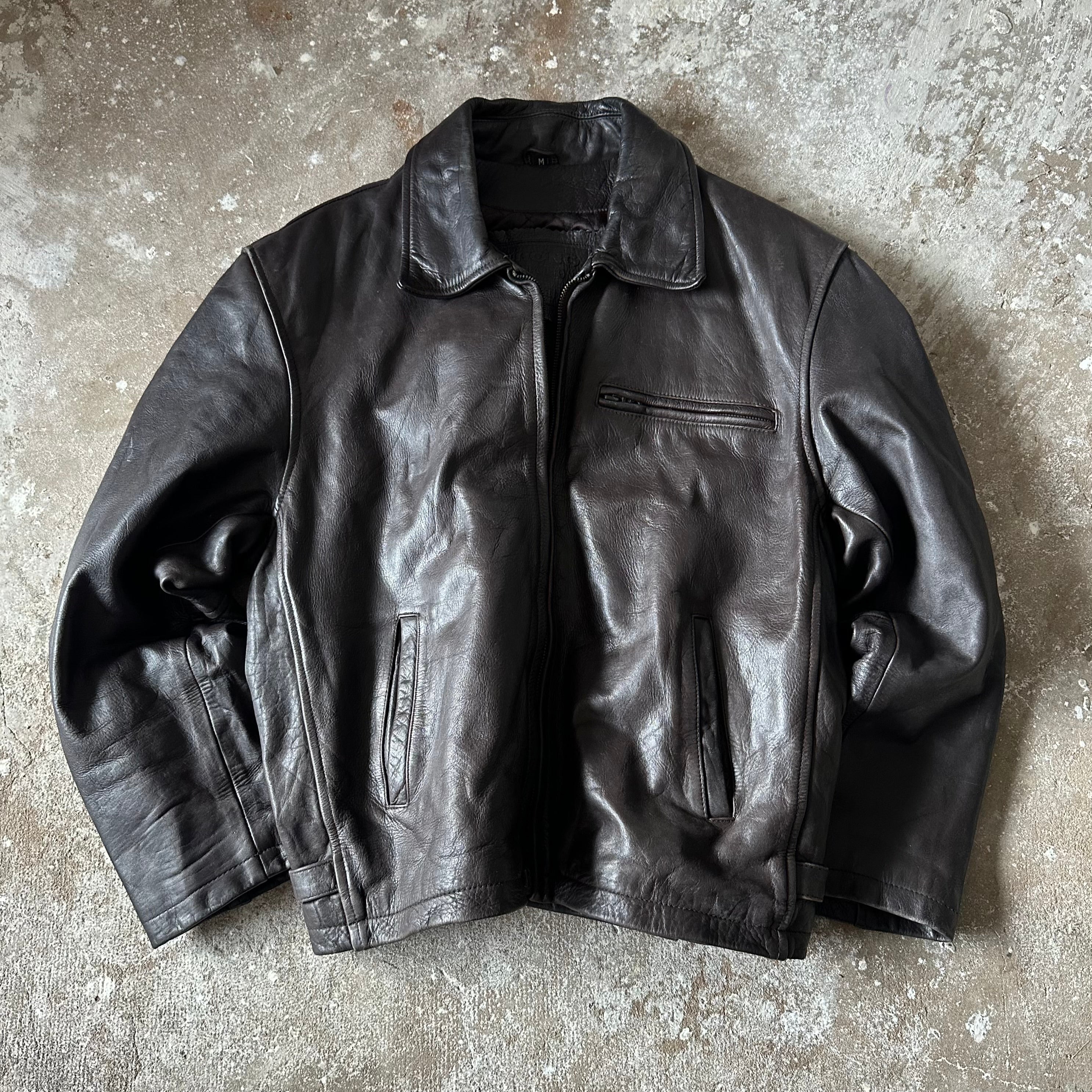 Vintage Brown Boxy Leather Jacket – M