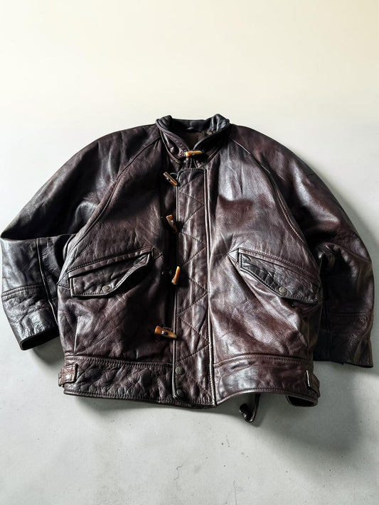 Vintage Redskins Dark Brown Bomber Leather Toggle Jacket - XL