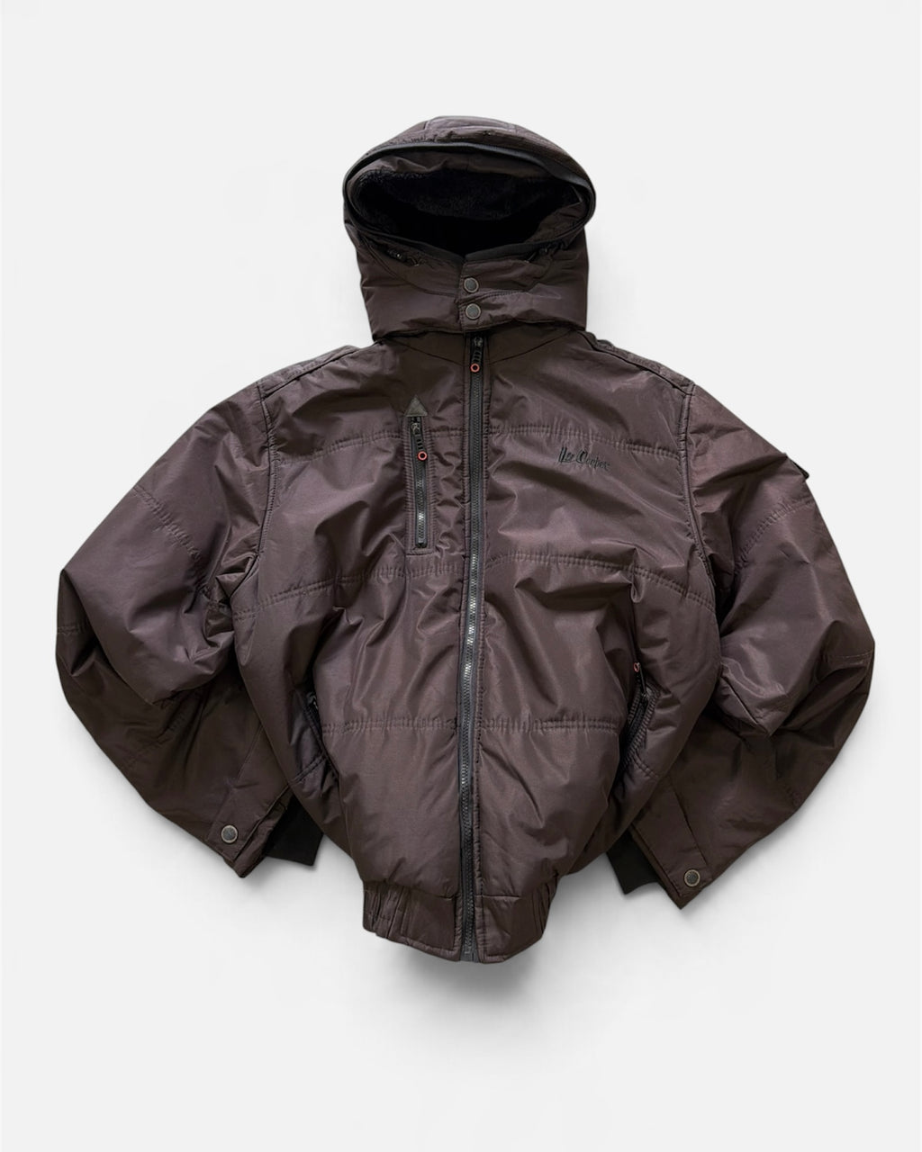 Lee Cooper Brown Hooded Puffer Bomber Jacket Faux Fur Flannel Lined- 2XL