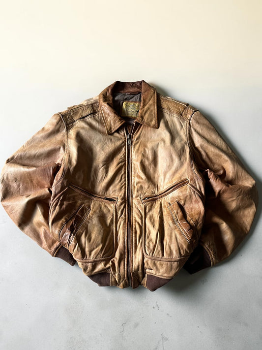 Light Brown Bomber Leather Jacket - M
