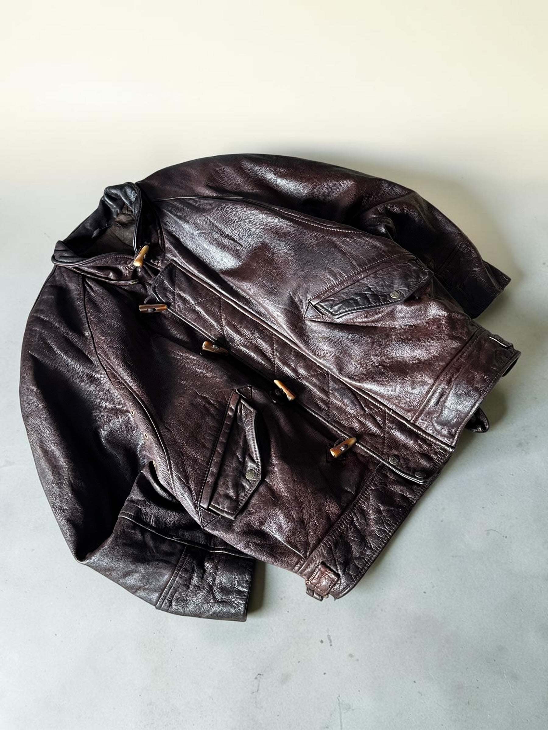 Vintage Redskins Dark Brown Bomber Leather Toggle Jacket - XL