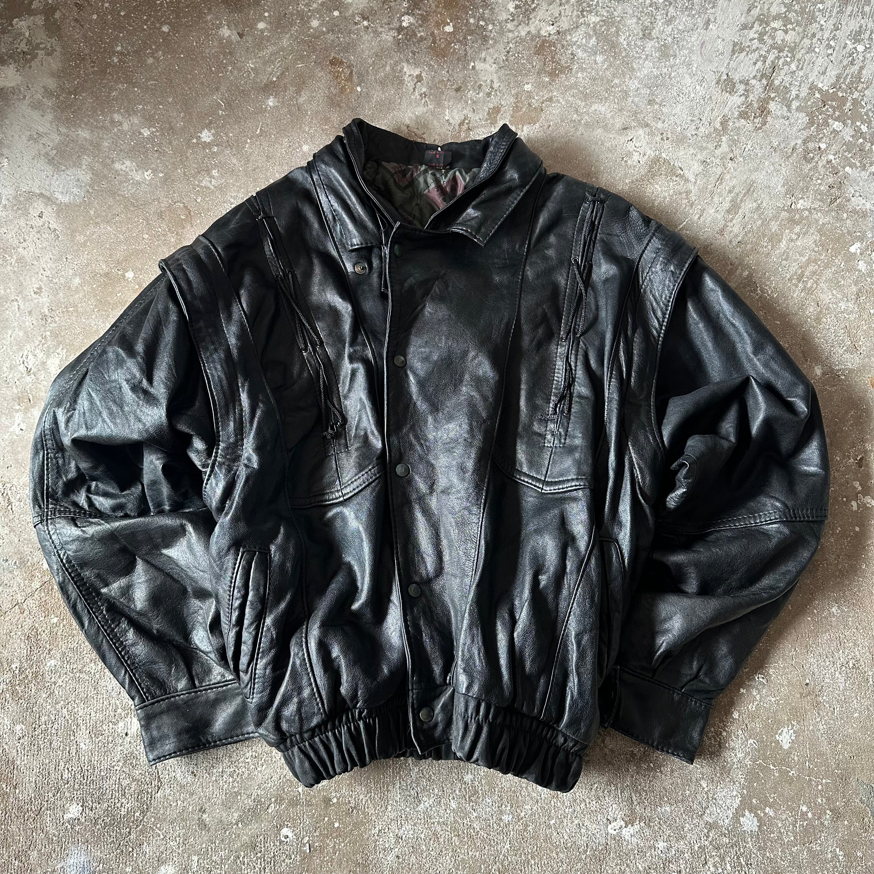 Black Bomber Leather Jacket - XL