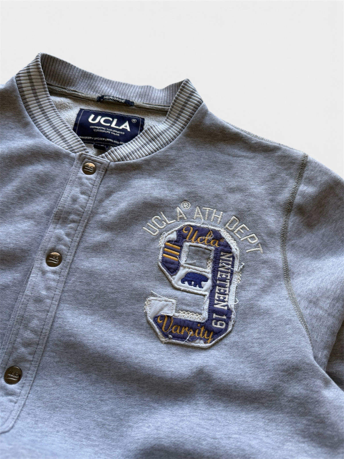 UCLA Heritage Snap-Front Varsity Sweatshirt, Heather Gray- XL