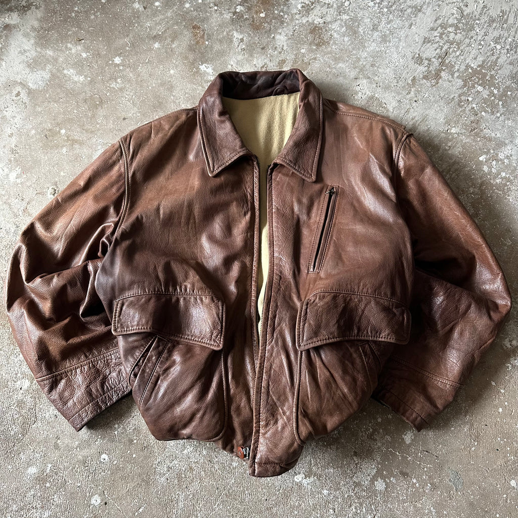 VTG Hugo Boss Flight Leather Jacket - XL