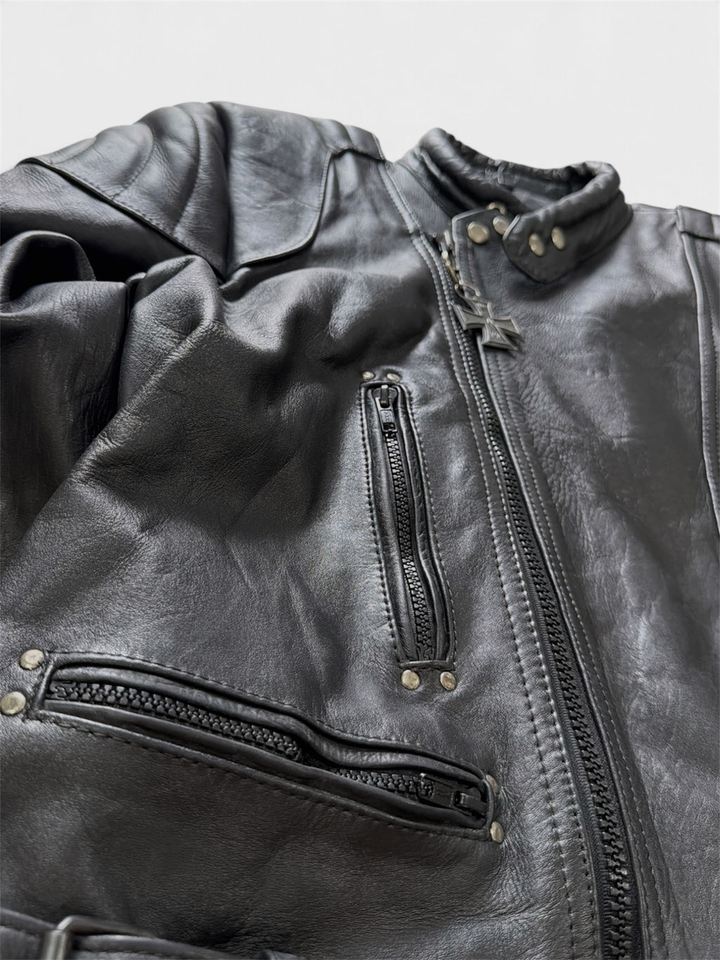 Vintage Padded Leather Motorcycle Jacket- Men’s XL