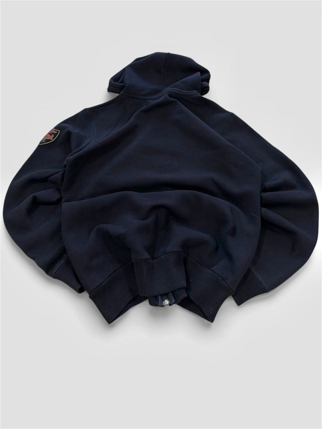 Napapijri Geographic Zip Hoodie Navy Shield Patch Plaid Flannel Hood- TAGGED XL FITS S/M