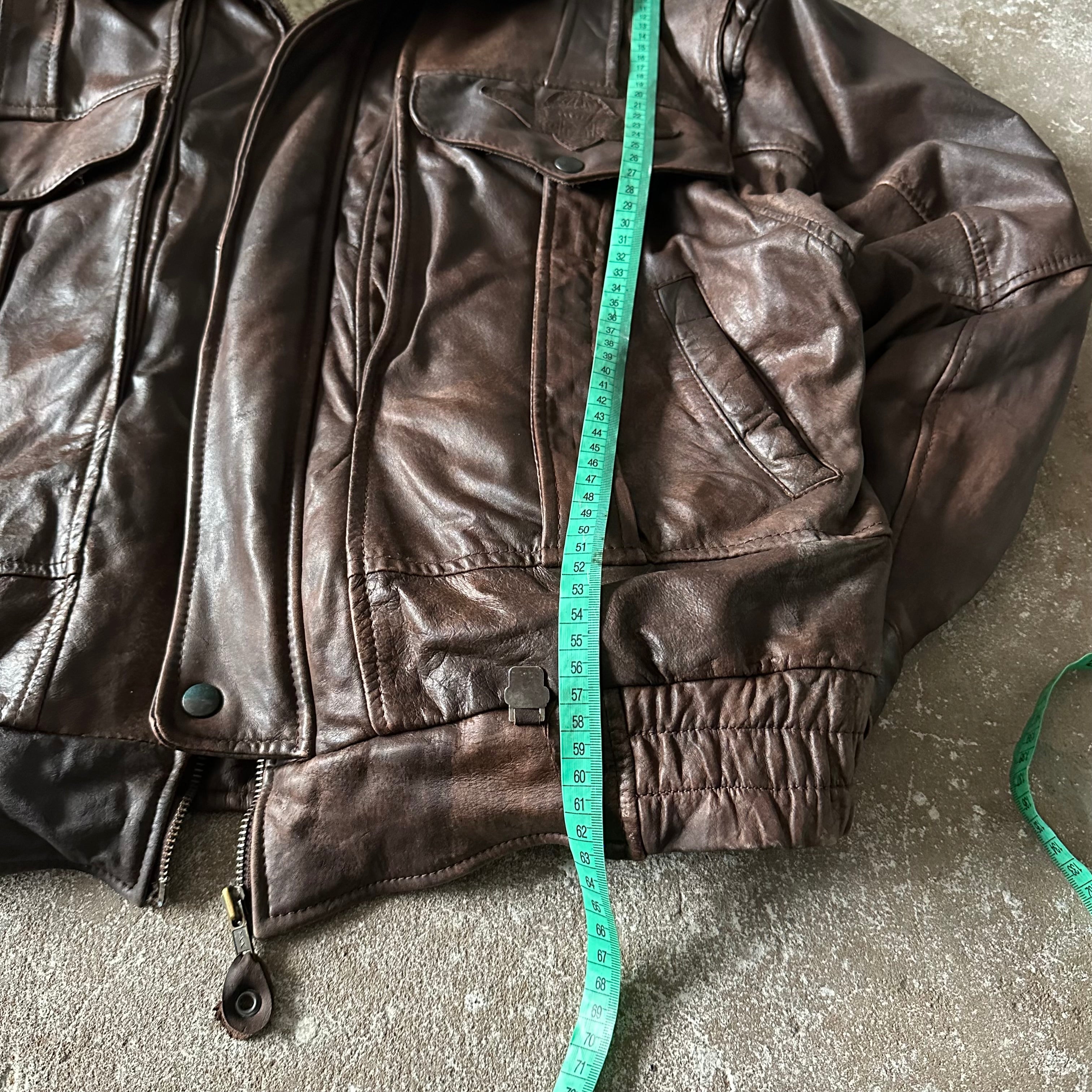 Vintage Brown Fur Heavy Leather Jacket - XL