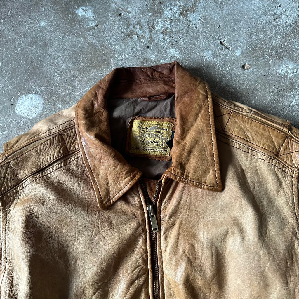 Light Brown Bomber Leather Jacket - M