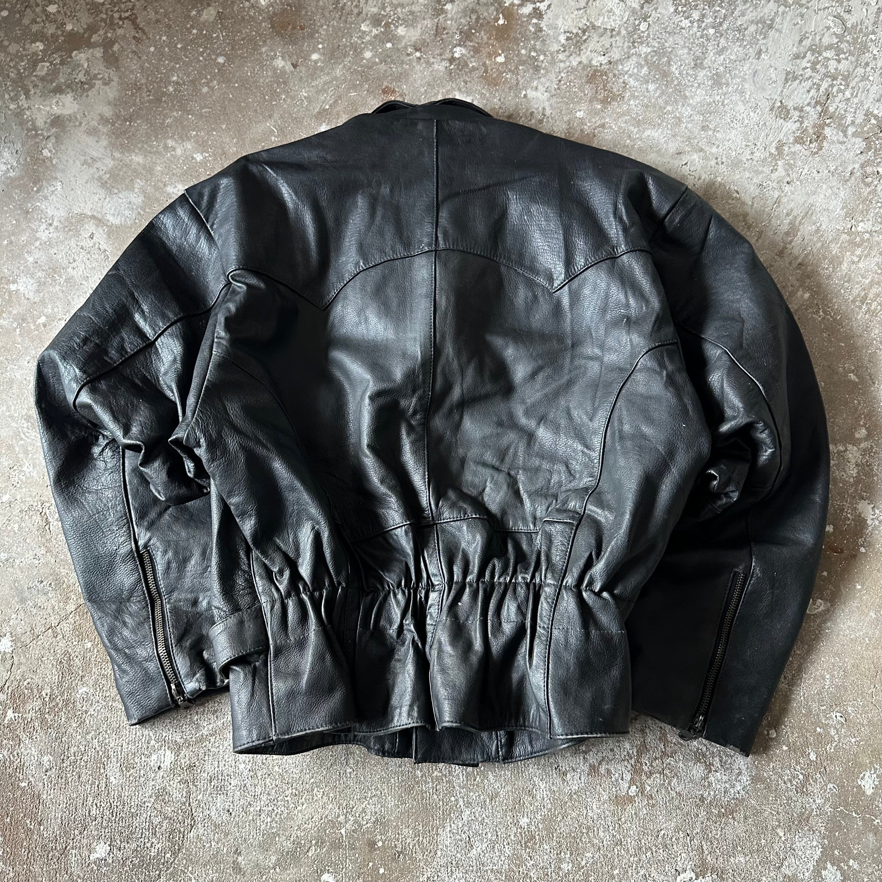 Biker Leather Jacket with detachable hood - L