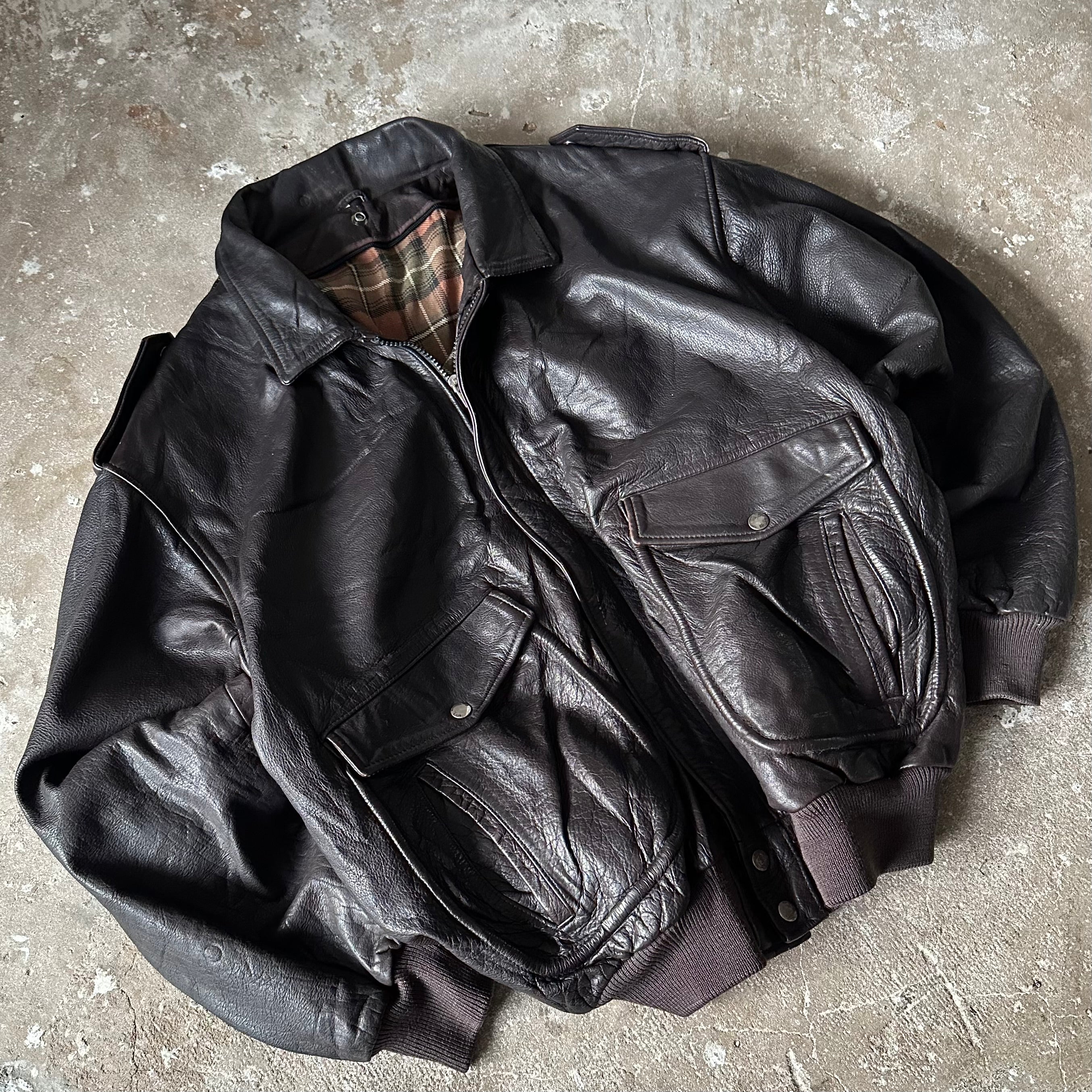 Vintage Brown Heavy Leather Jacket - XL