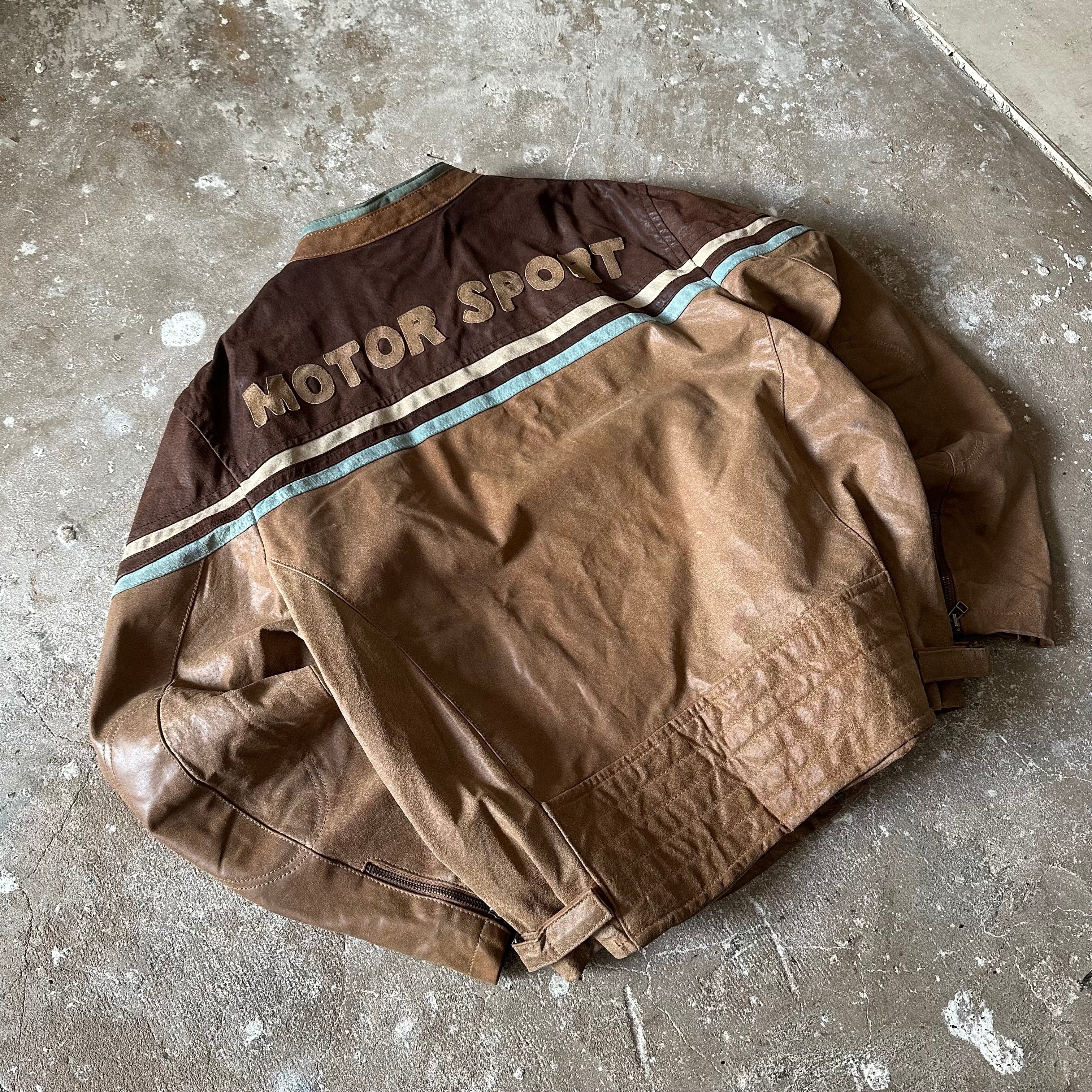 Vintage Brown Racing Suede Leather Jacket - XL