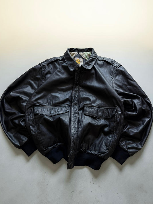 Hard Rock Cafe Chicago Black Bomber Leather Jacket- L