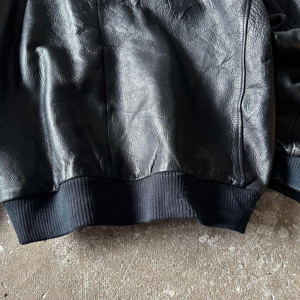 Vintage Levi’s Black Leather Bomber Jacket – Real Leather – Ribbed Waist & Cuffs- XL