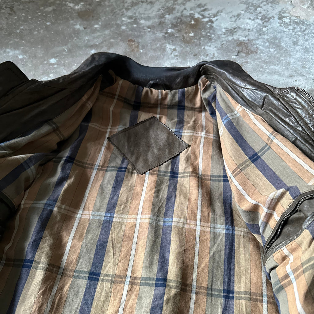 Vintage Olive Green Leather Jacket - XL